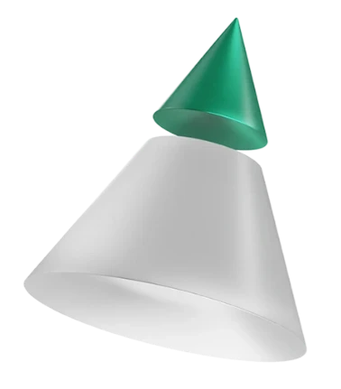 Green cone-shaped party hat with a white band, tilted on a white background.